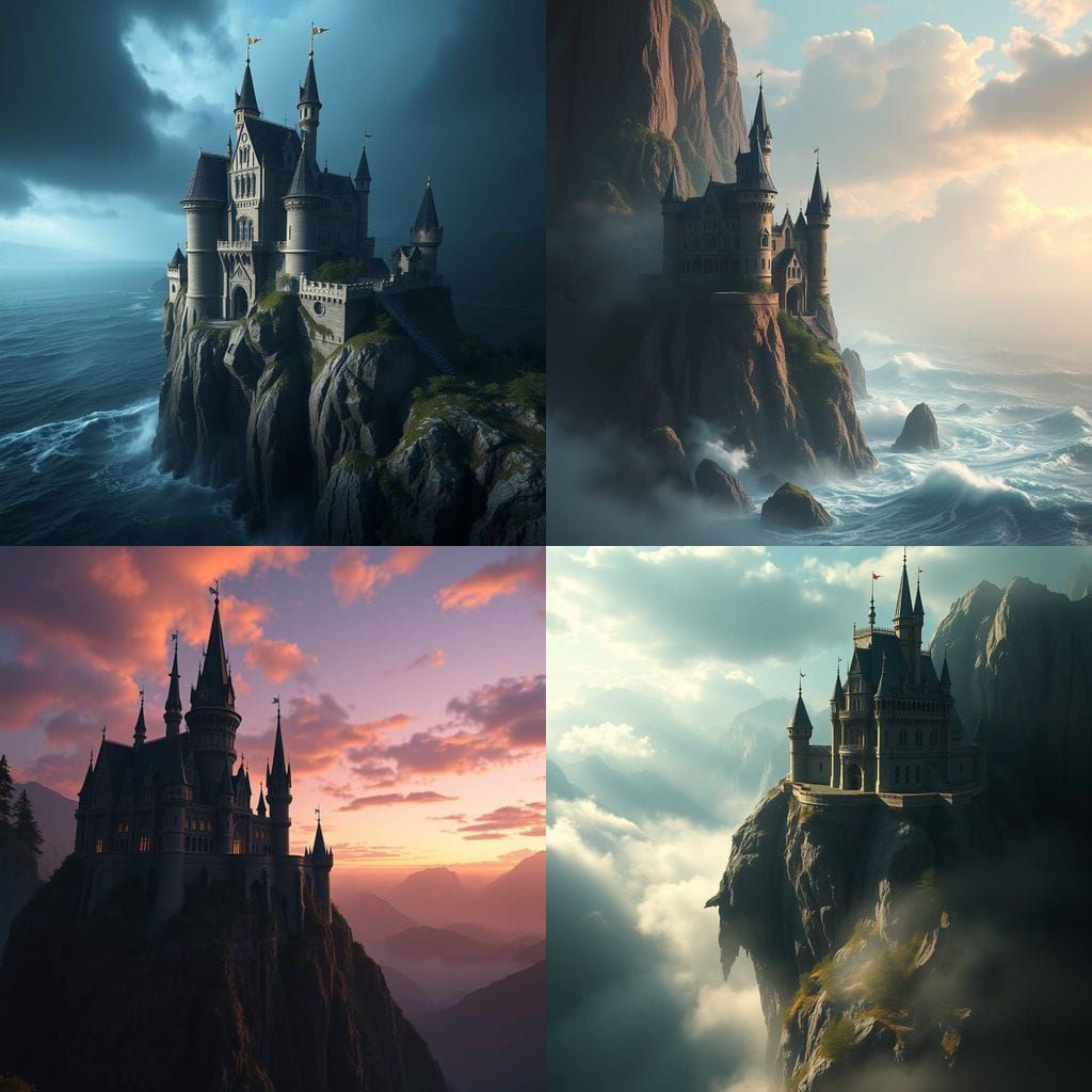 Fairy-tale Castle on Cliff in Unreal Engine Style