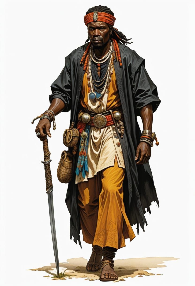 African Wanderer in Traditional Attire