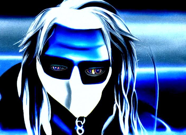 Cyberpunk Character with Silver Hair, Metal Mask