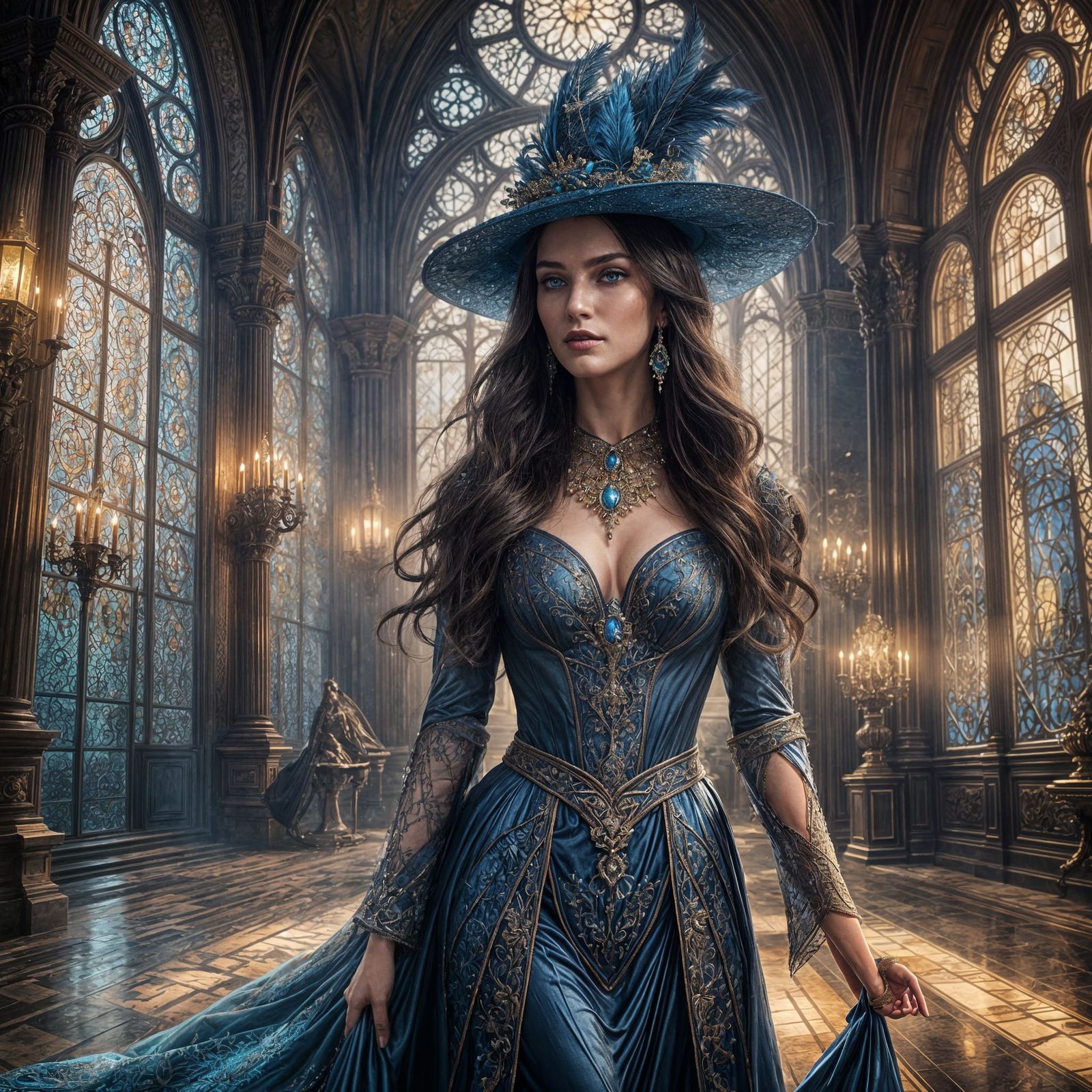 Elegant Woman with Dark Hair in Fantasy Art