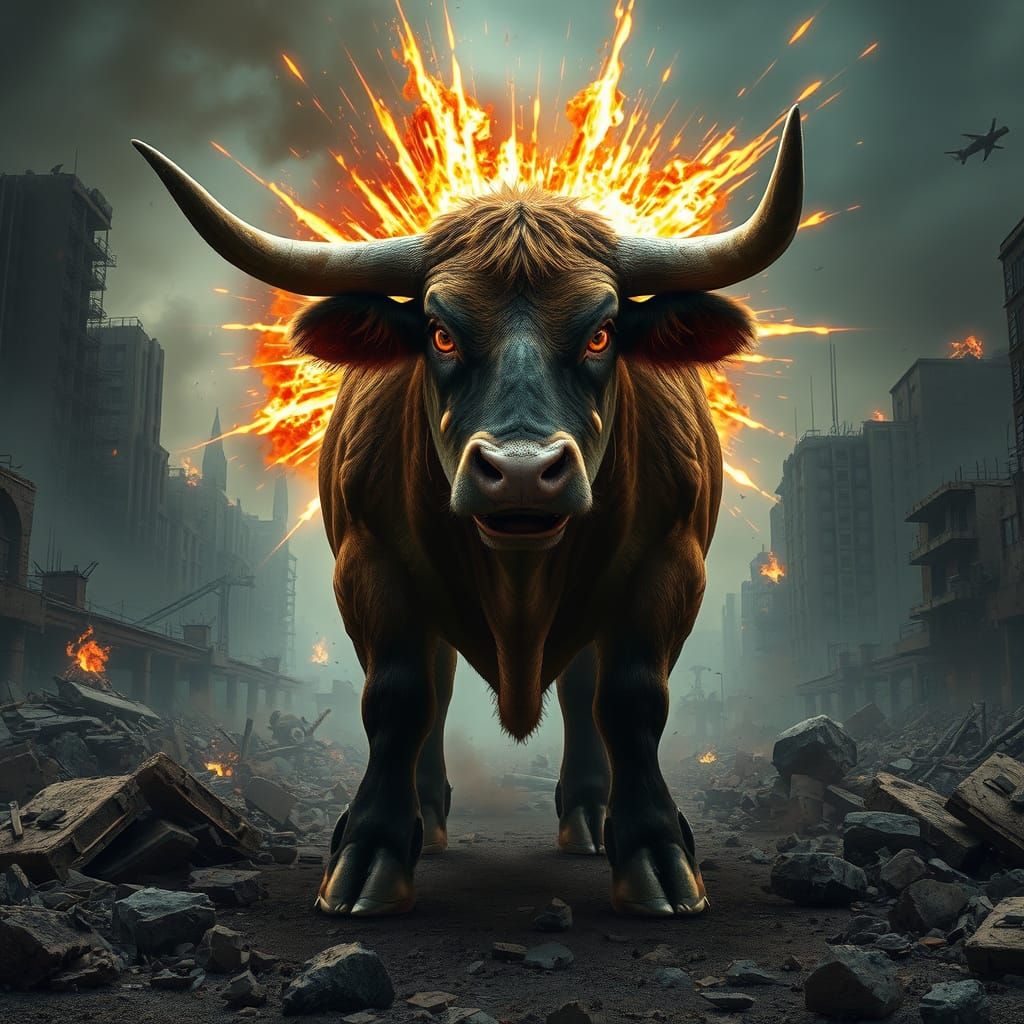 Majestic Cow Unleashes Fury on Devastated Cityscape in Hyper...