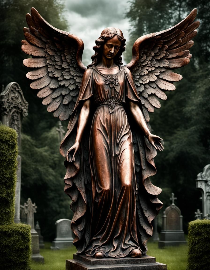 Weeping Angel Statue in Gothic Cemetery