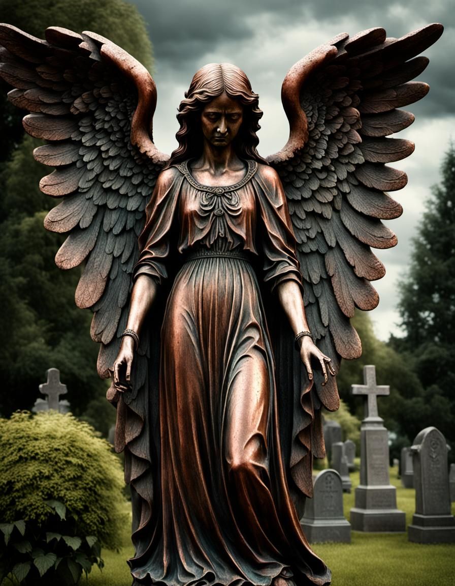 Gothic Cemetery Angel Statue in Copper
