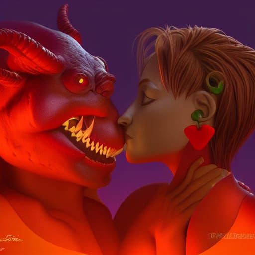 Demon Lesbians Kissing in Hell as Pixar Art