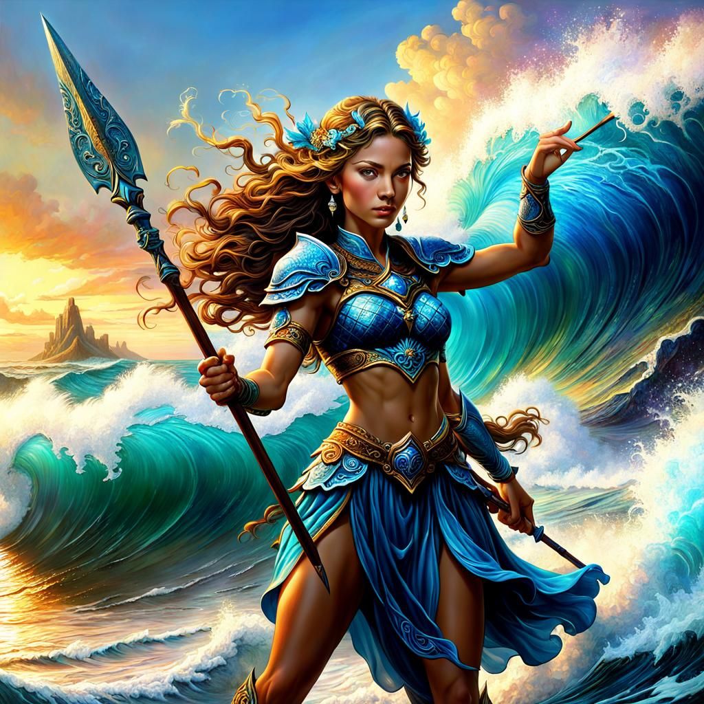 Ocean Goddess with Spear, Fantasy Art
