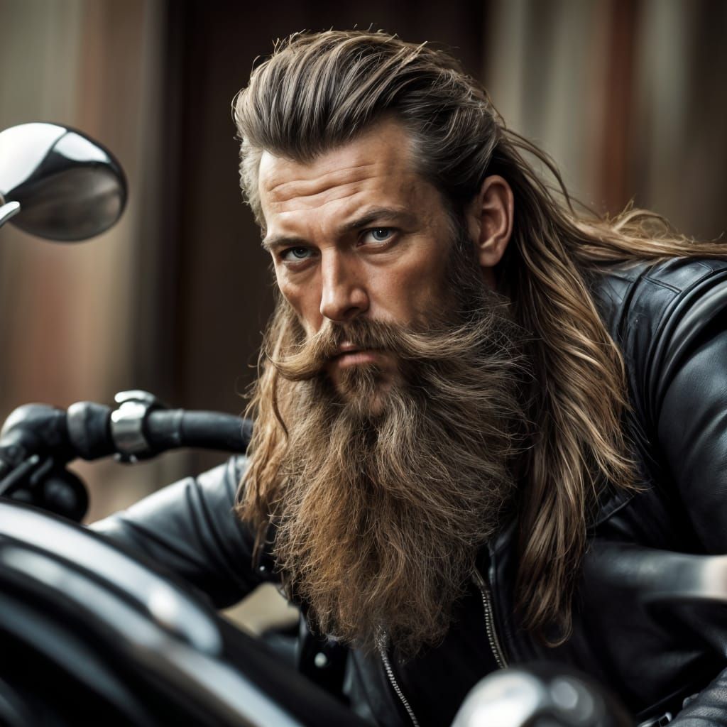Biker with Long Beard as Comic Book Art