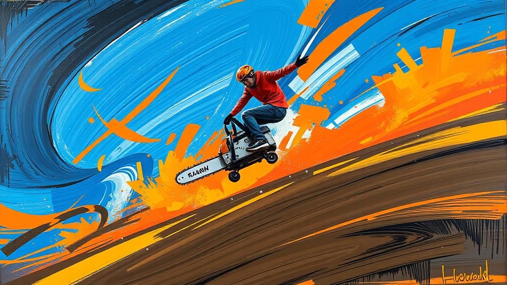 Abstract Skating Chainsaw Art in Expressive Style