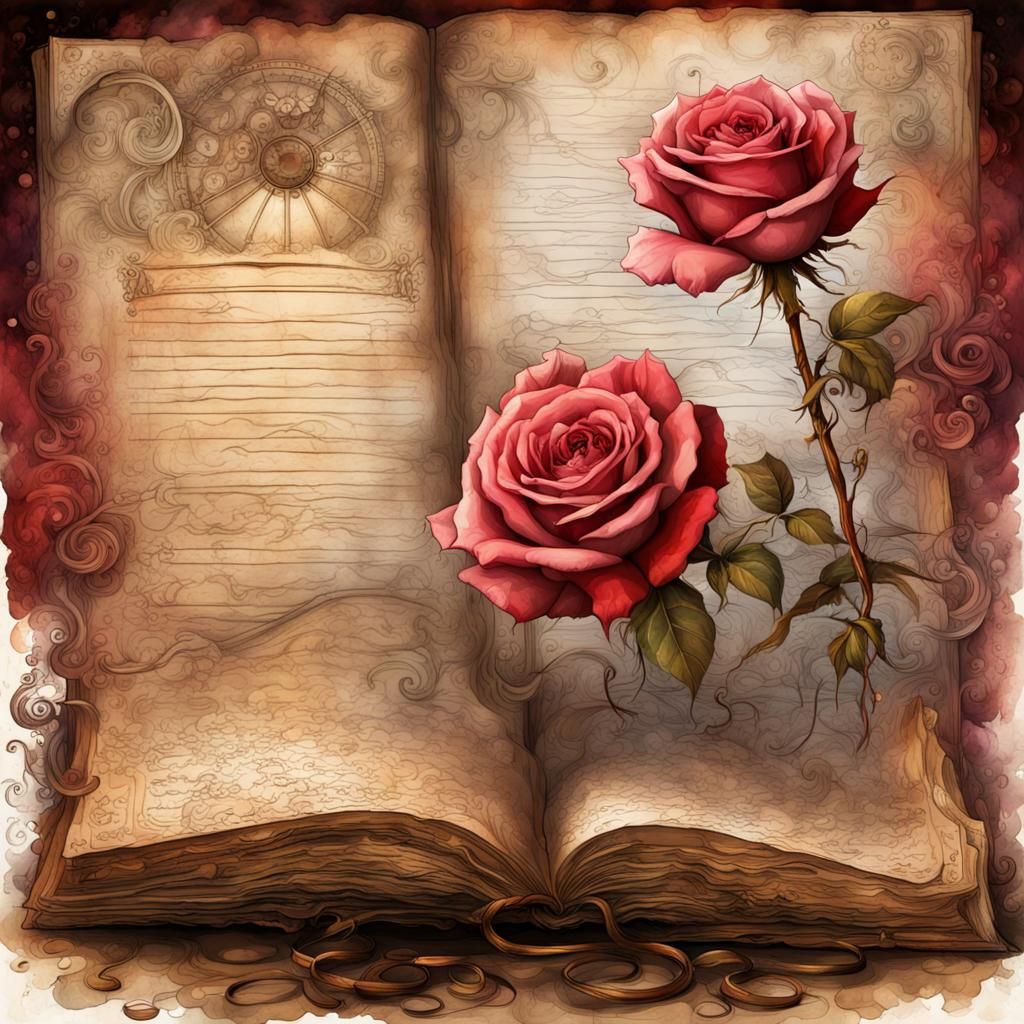 Steampunk Roses on Journal Page with Watercolor Filter