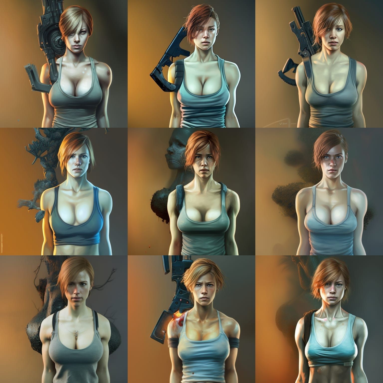 (Extremely undclothing) woman view, Beautiful Girl, blond hair, huge chest, vascular, very veiny, huge, big arms, beauti...