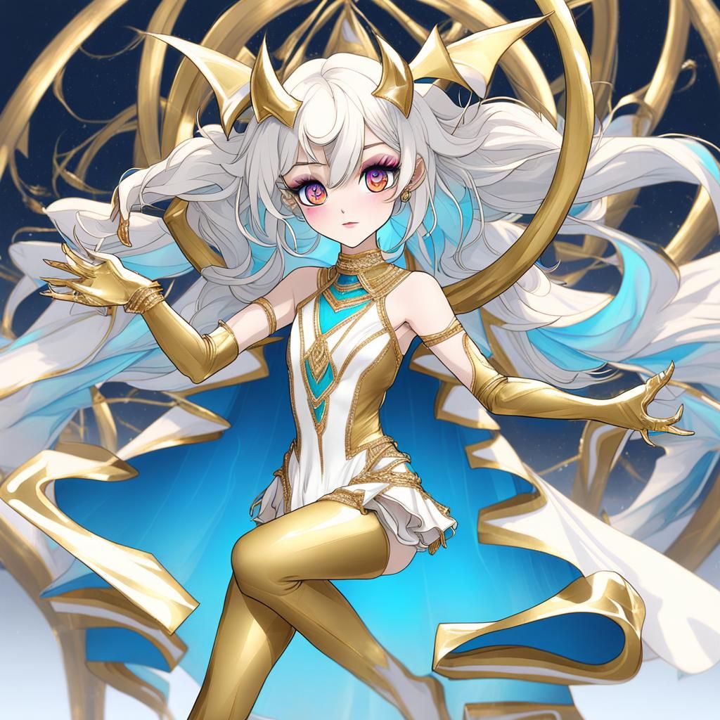 Acrobatic Demon Girl Lillith in White and Gold
