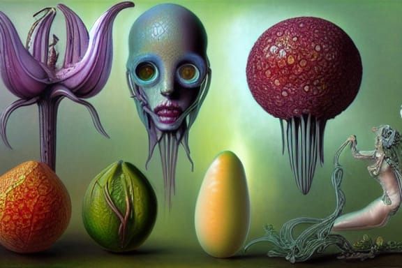 Eerie Venus: Botanical Art Deco Still Life