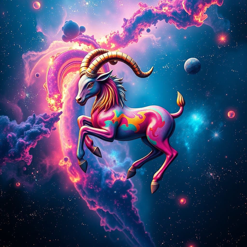 Vibrant Capricorn Astrological Sign in Celestial Galaxy Land...