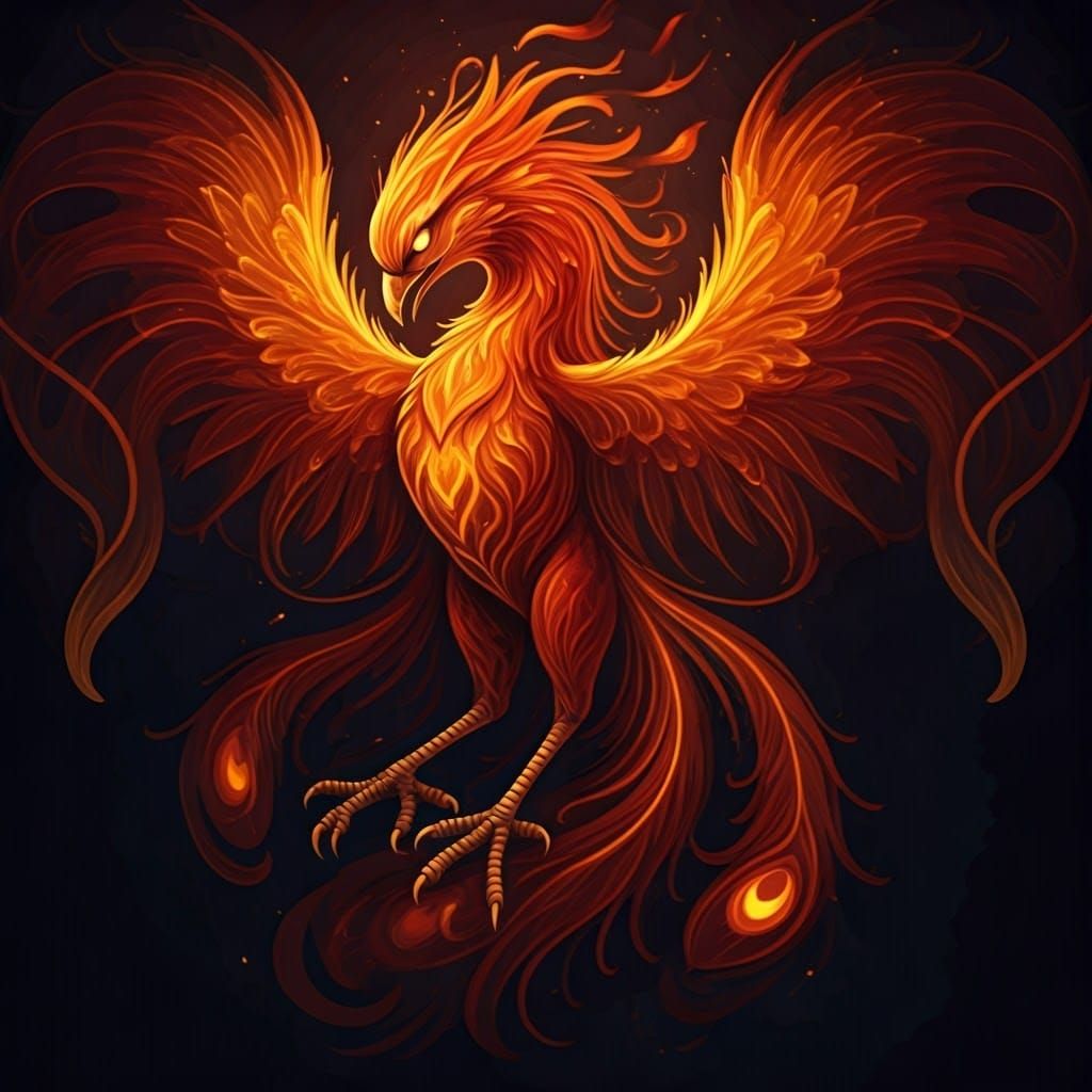 Majestic Fire Phoenix in Art Nouveau Style