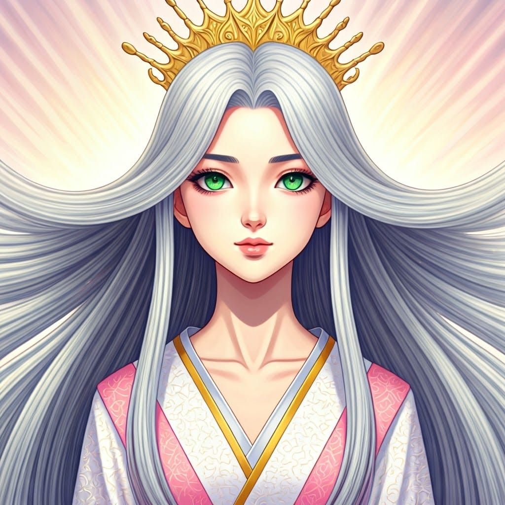 Regal Anime Queen in Pastel Pink Kimono