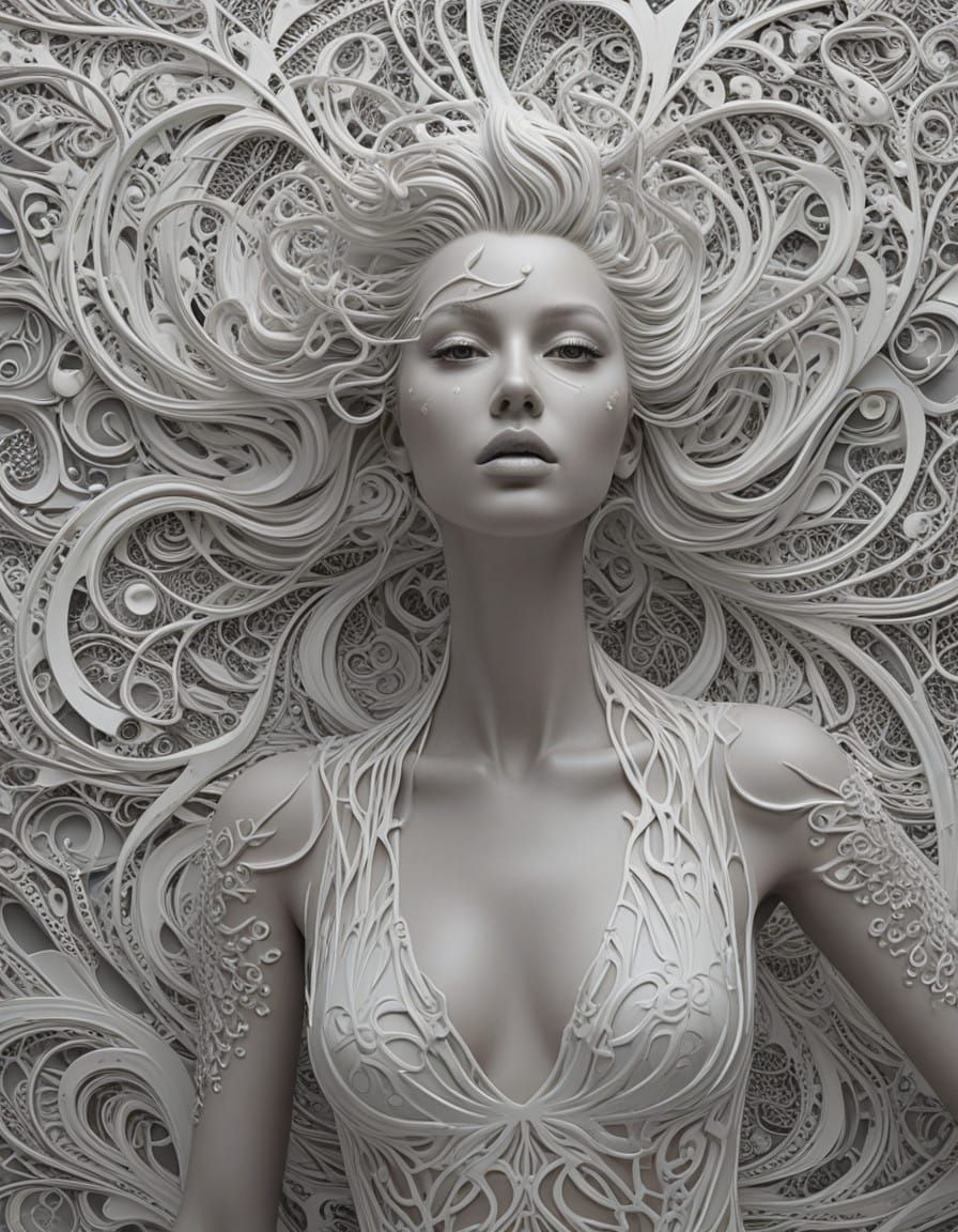 Elegant Film Noir Portrait with Intricate Filigree and Ferro...