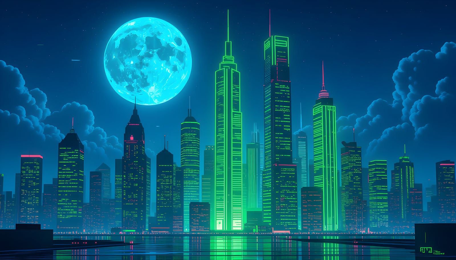 Neon Cityscape Glitch in Cyberpunk Style