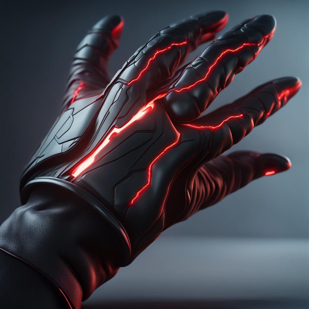 Futuristic Glove with Red Lightning Arcs