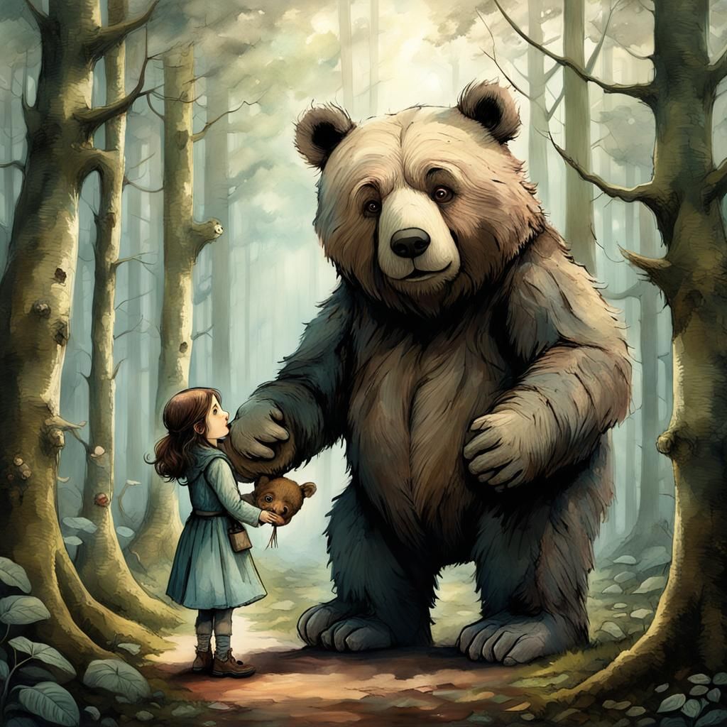 Woman Meets Giant Teddy Bear: Whimsical Surrealism