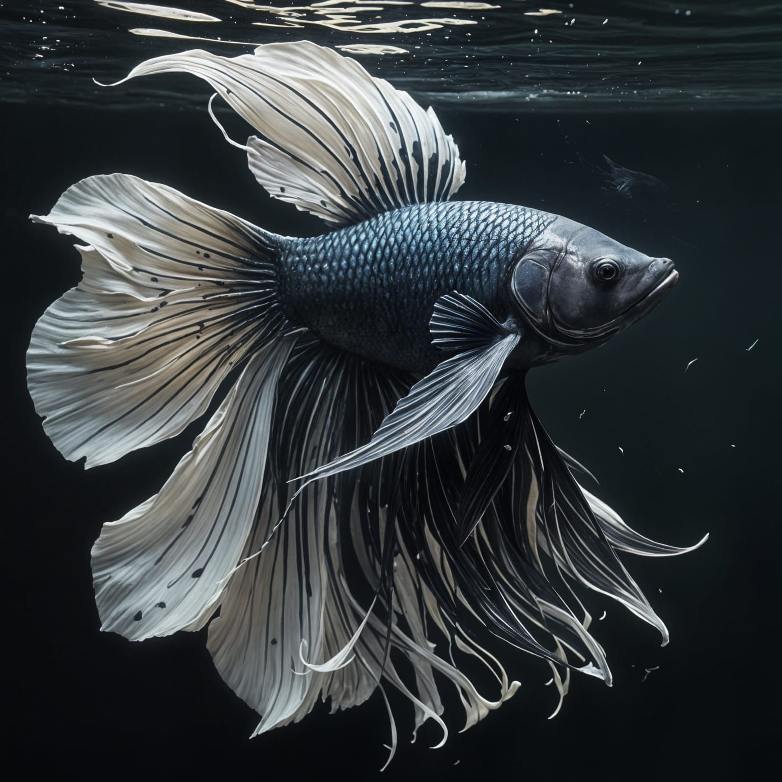 Epic Black and White Siamese Fighting Fish