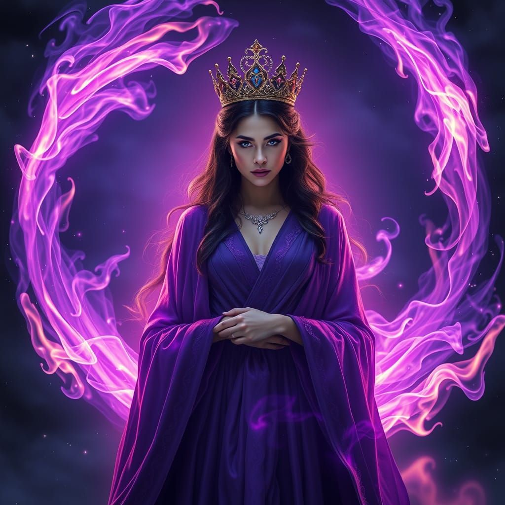 Majestic Queen Surrounded by Ethereal Flames