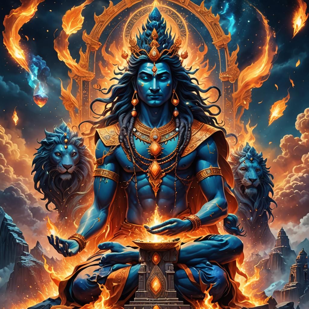 Shiva Amidst Mystical Flames: Fantasy Concept Art