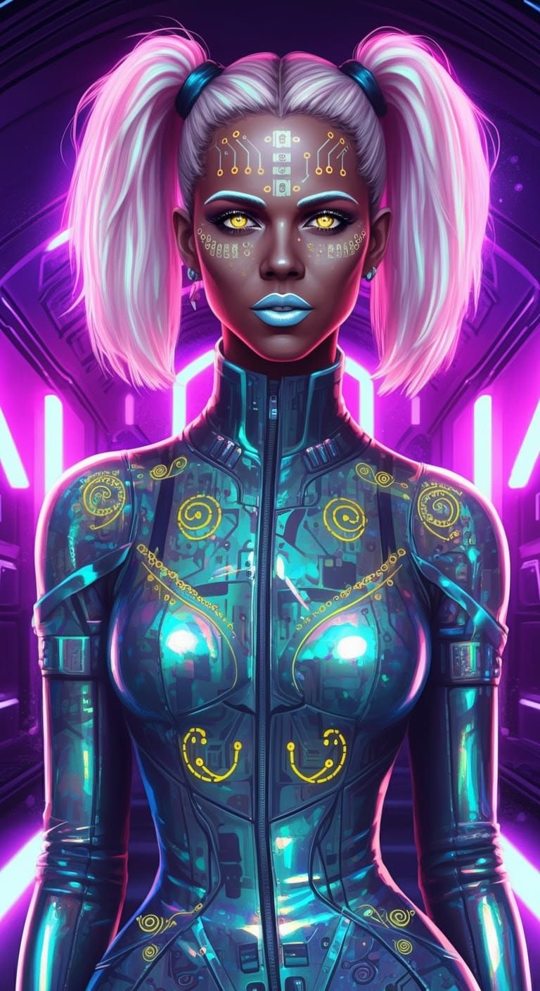 Cyberpunk Warrior Princess in Holographic Latex