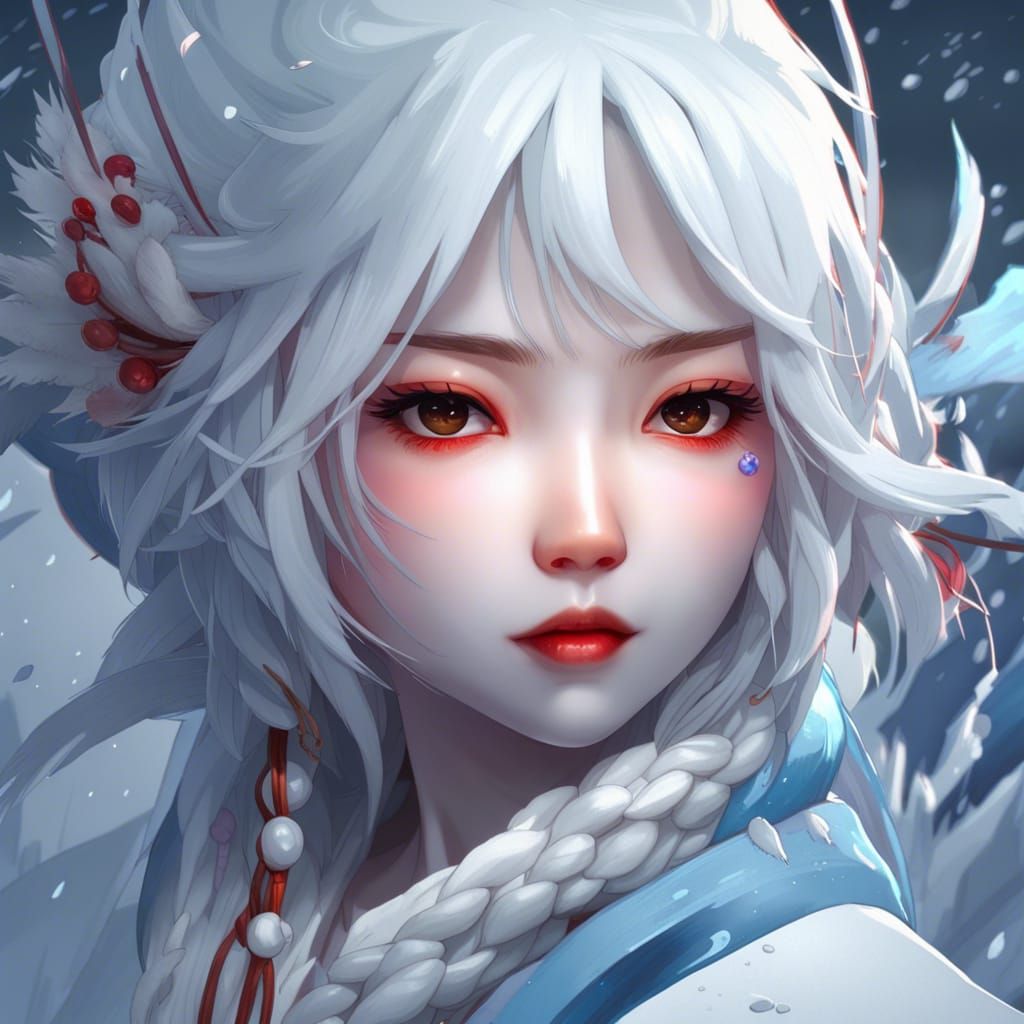 Chibi Yuki Onna Portrait in Hyperdetailed Style