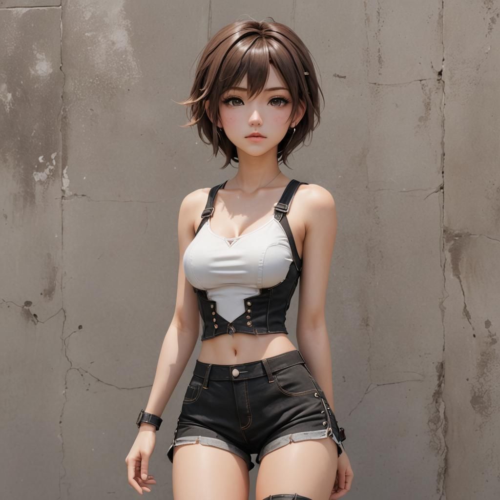 Anime Girl in Corset Shorts: 3D Render