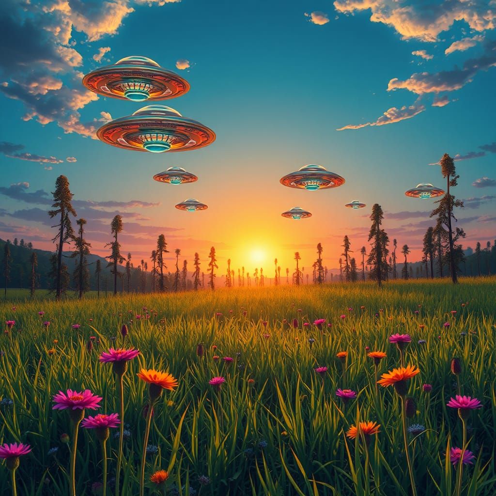 UFOs Descend on Meadow in Astral Style
