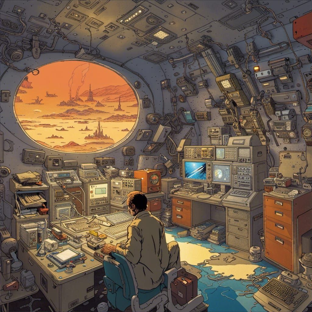 Sci-Fi Bunker Command Center in Comic Art Style