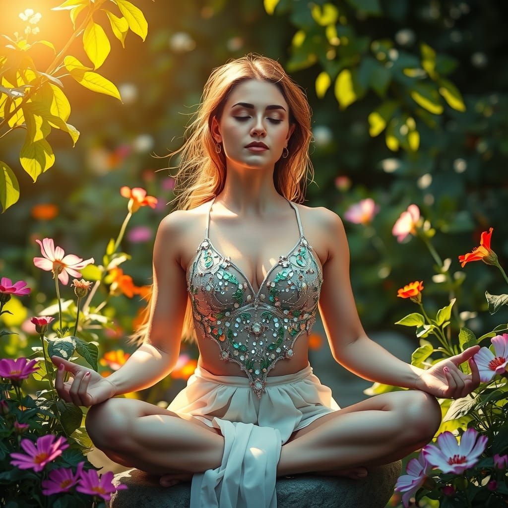 Woman in Nature, Reflecting Serenity in Impressionist Style