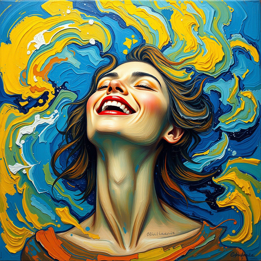 Vibrant Clouds and Joyful Face in Neo-Impressionist Style