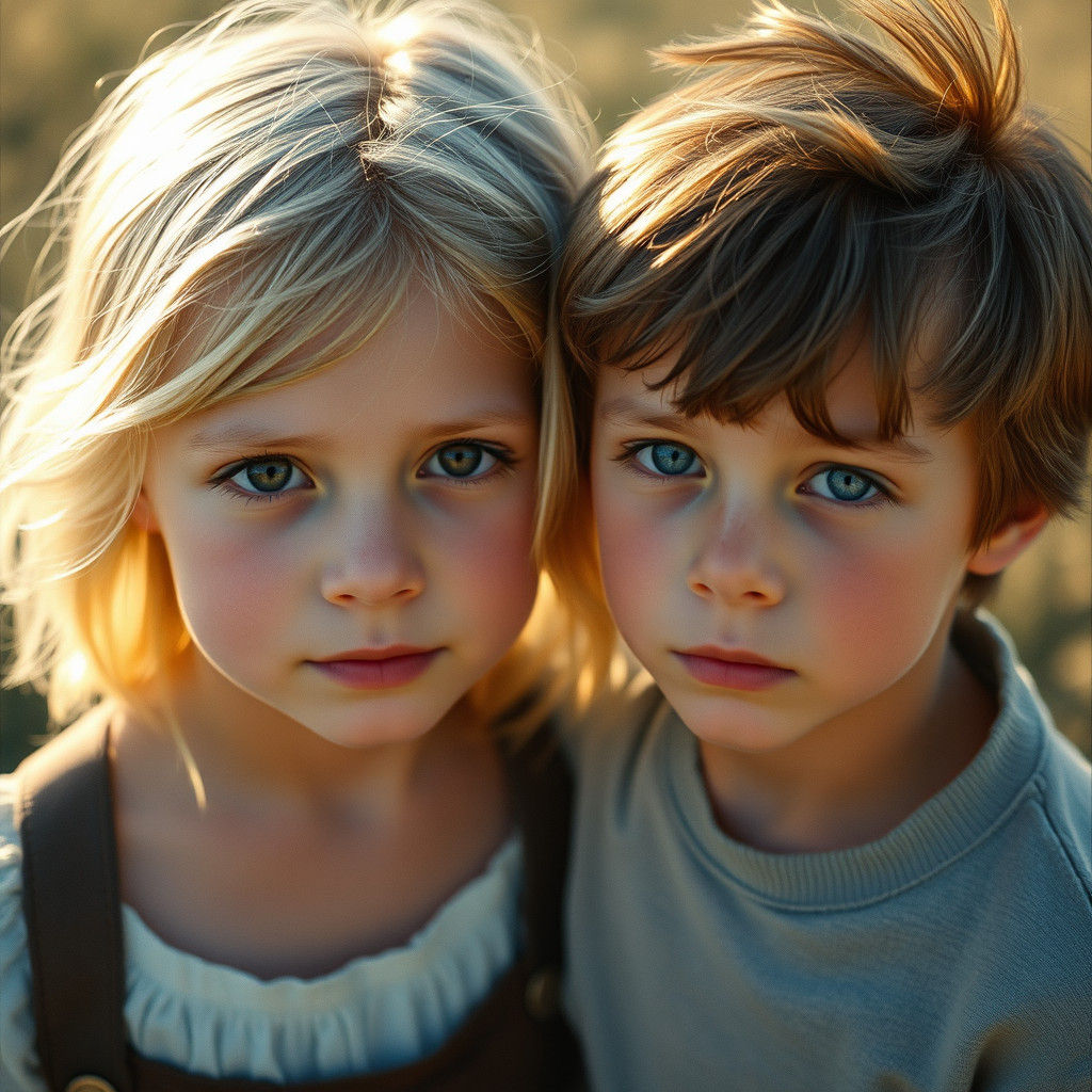 Warm Summer: Girl and Boy in Golden Light