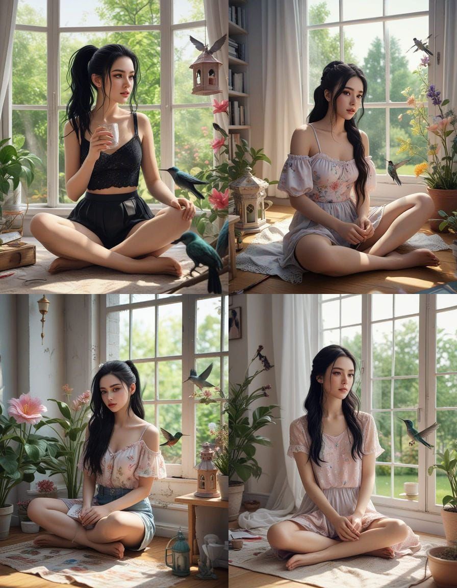 Dreamy Manga Girl Crafts Birdhouse in Pop Art Style