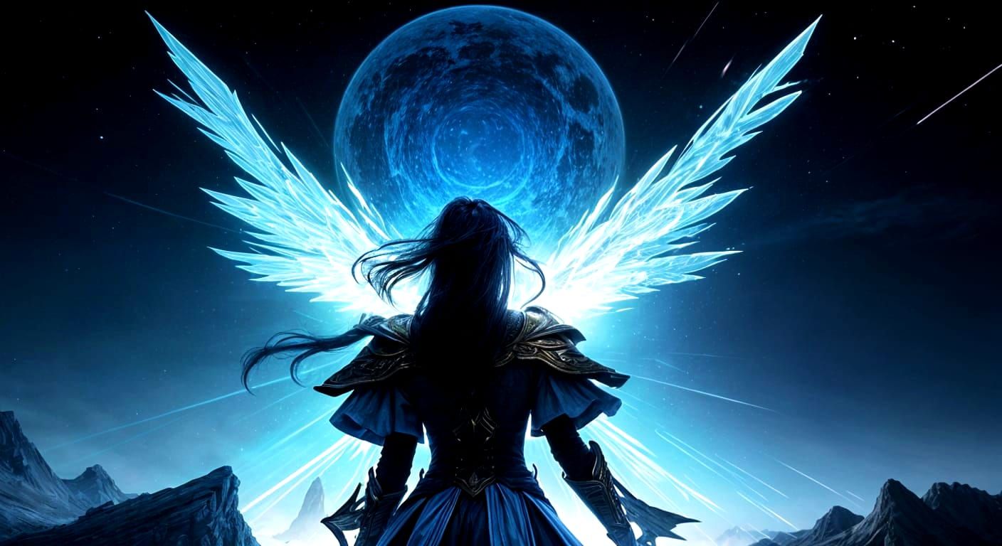 Celestial Being Commands Flying Swords in Glitch Style