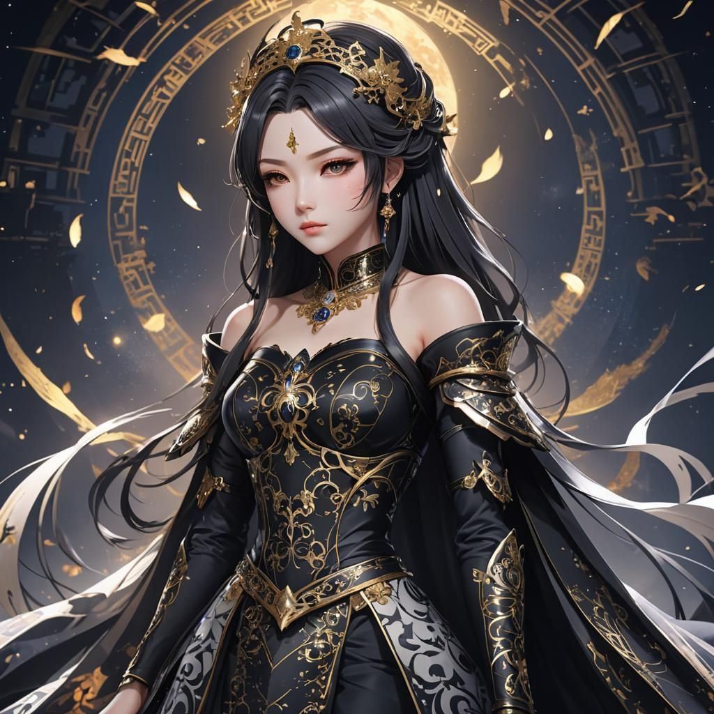 Anime Sable Empress in Dark Realm: Detailed 3D Art