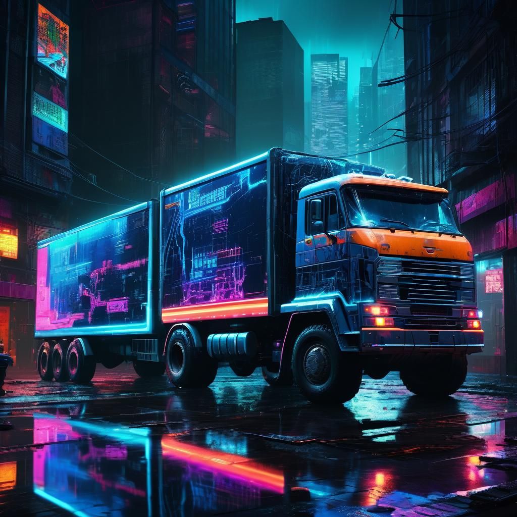 Neon City Robot Trucks Fight: Futuristic Concept Art