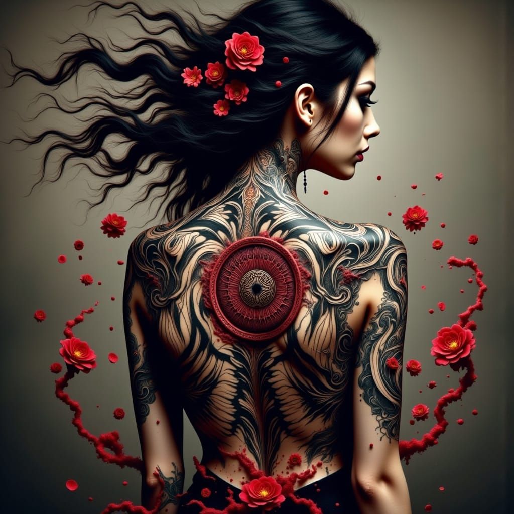 Detailed Back Tattoo Design Inspired by Sharingan