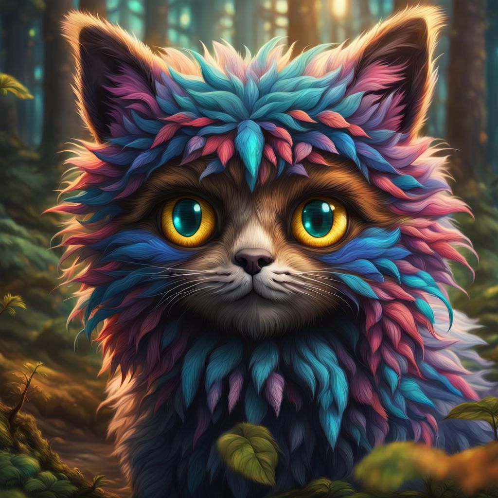 Mythical Forest Cat with Bright Eyes