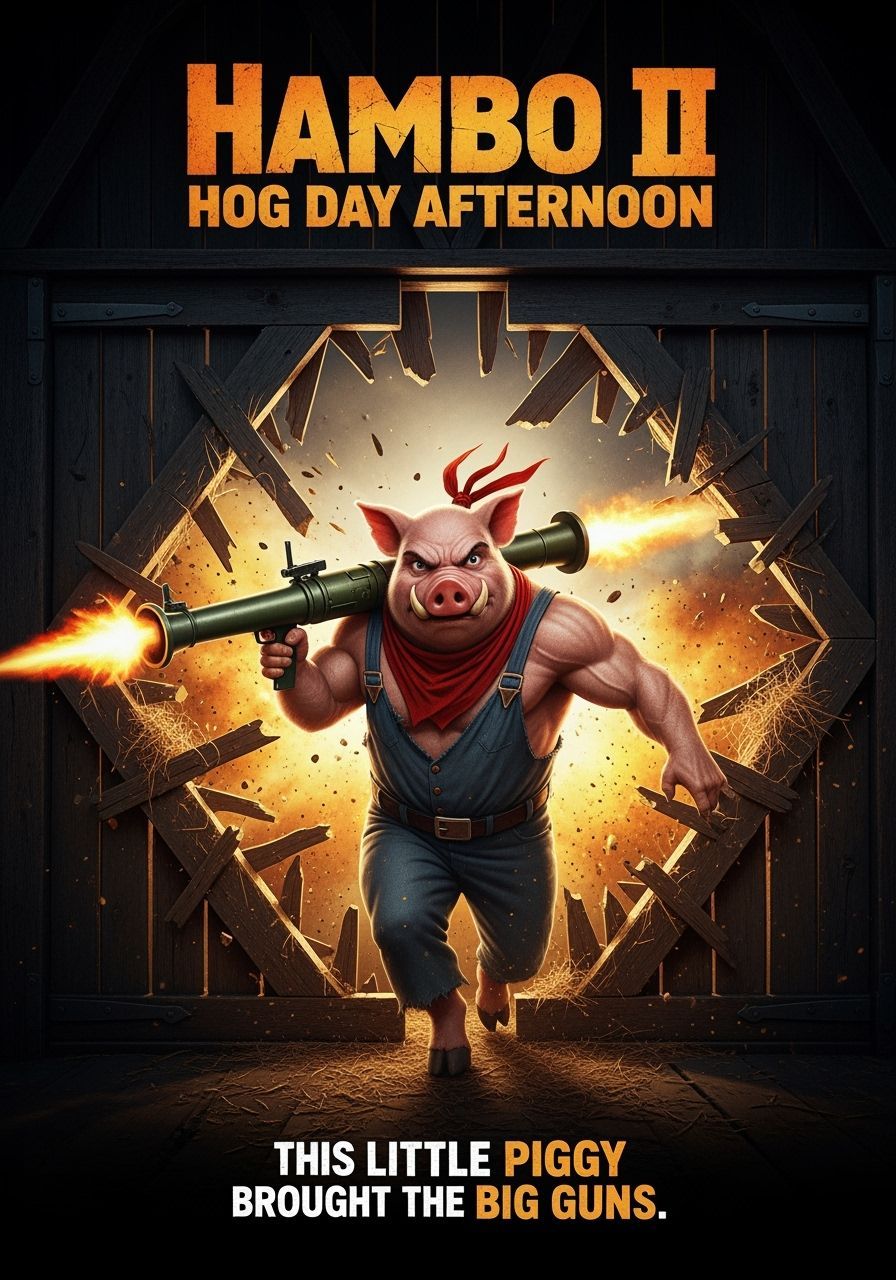 Hambo Movie Poster: Barn Breakout with Rocket Launcher