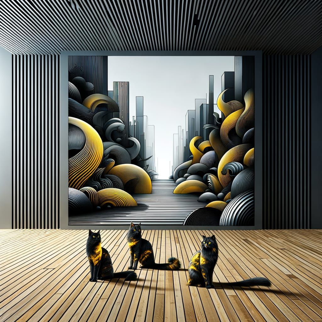 Modern Minimalist Art: Exotic Cats Under Boardwalk