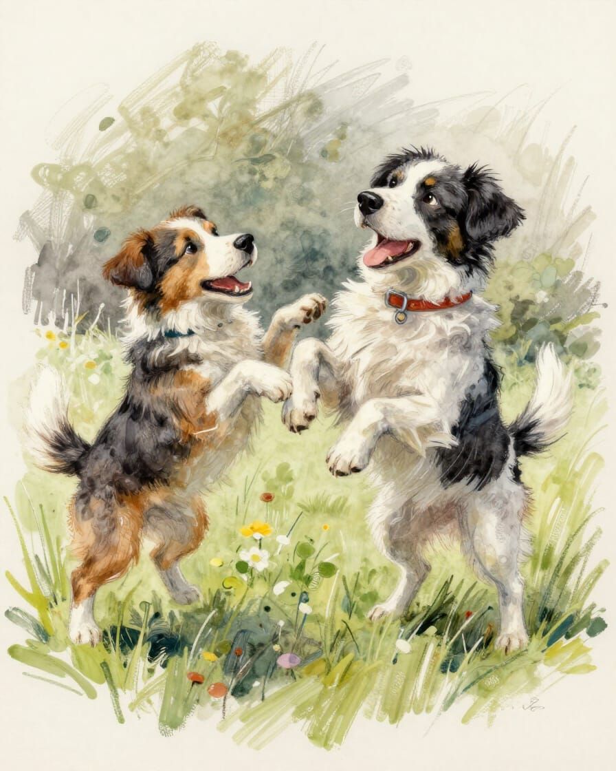 Adorable Dog Play-Sneezing in Pastel and Charcoal Sketch Sty...