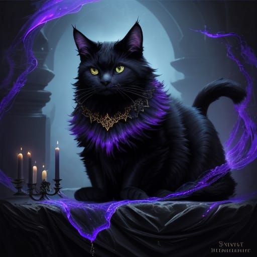 Gothic Cat Amidst Mystical Aura