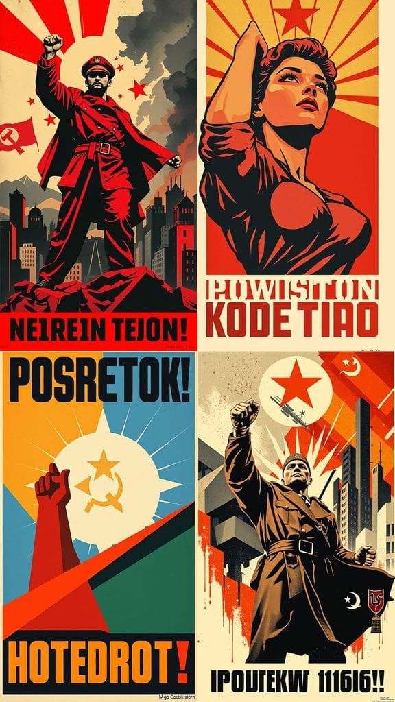 Striking Propaganda Poster in Bold Art Deco Style