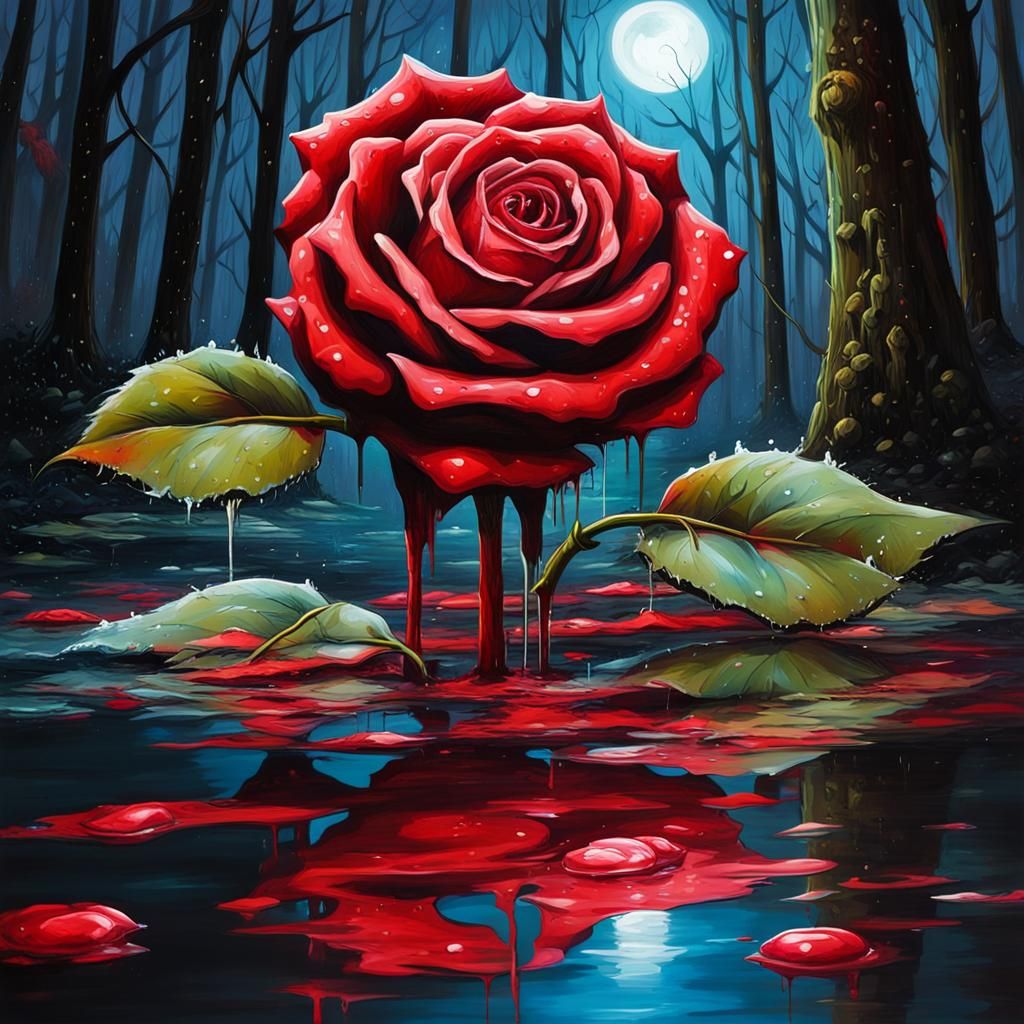 Red Roses Gleaming: Graffiti Art in Moonlight