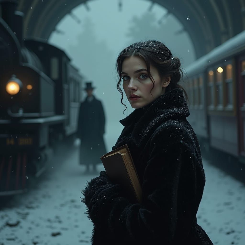 Anna Karenina in Snowy Train Station, Gothic Lighting