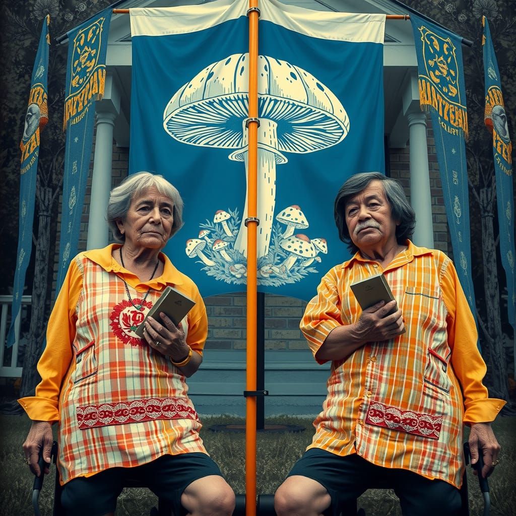 Peruvian-Americans Study Vintage Computer in Grassy Yard