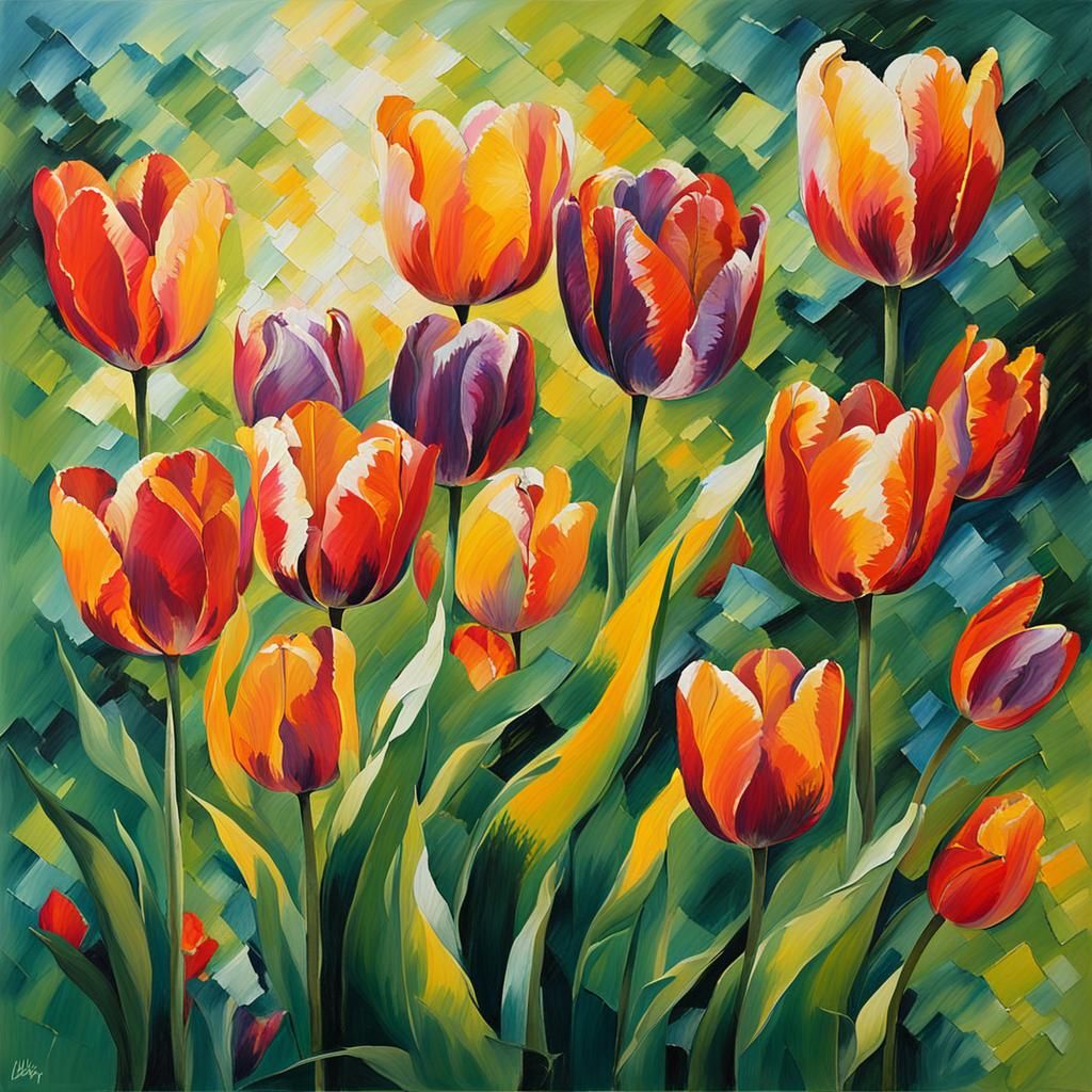 Vibrant Abstract Tulip Flowers in Lush Garden
