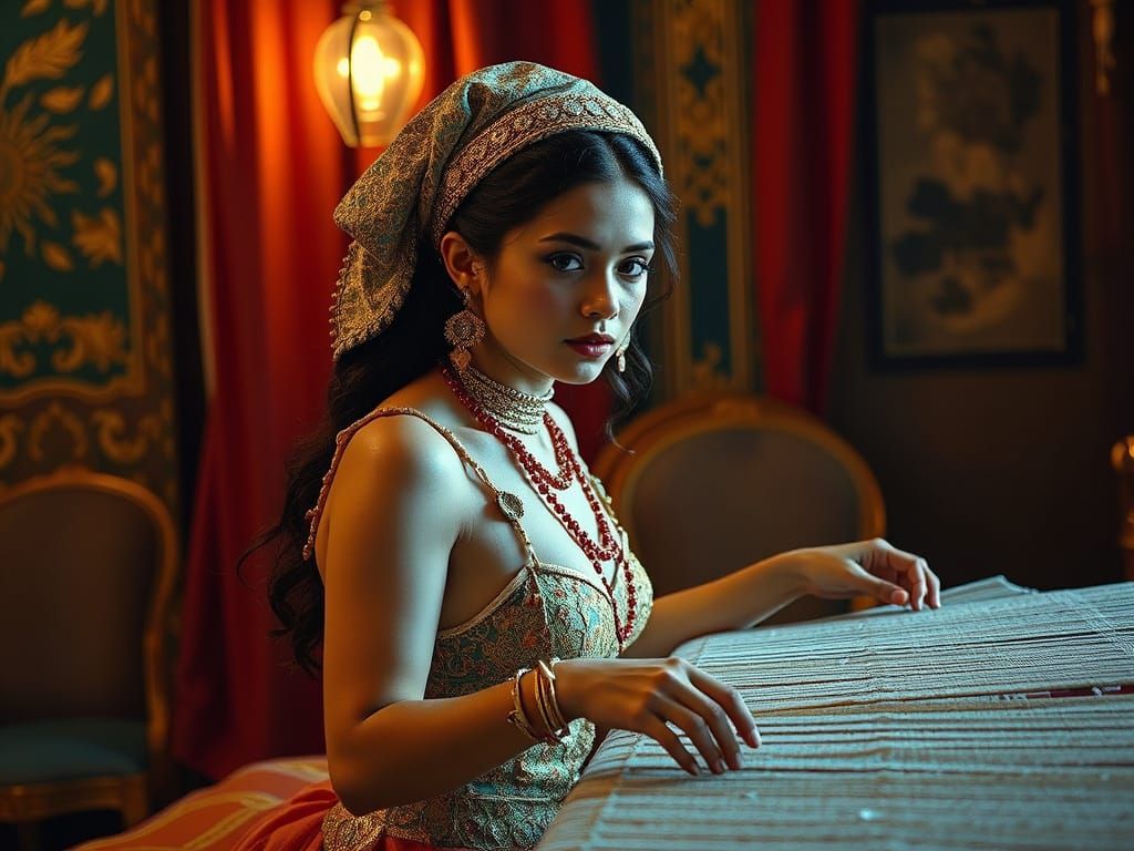 Loom Weaver in Warm Glow: Detailed Digital Painting