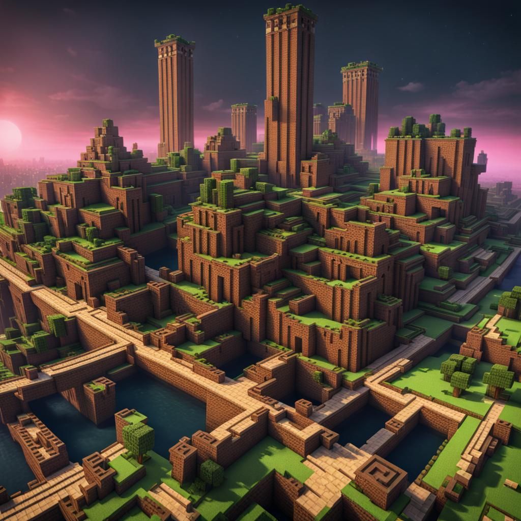 Cyberpunk Minecraft Town in Neon Ruins